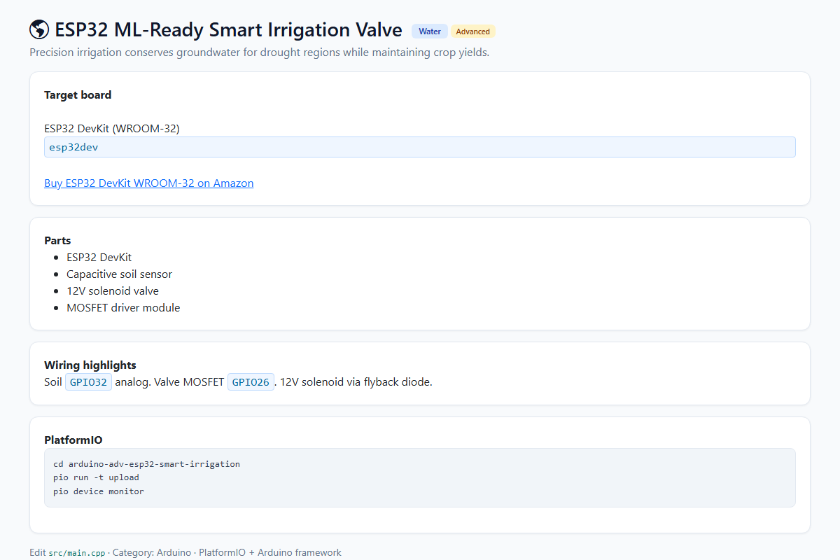 ESP32 ML-Ready Smart Irrigation Valve