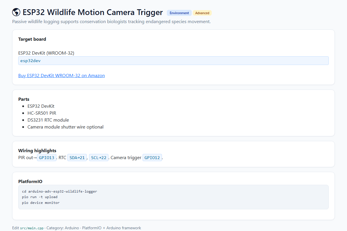 ESP32 Wildlife Motion Camera Trigger – Arduino / PlatformIO project