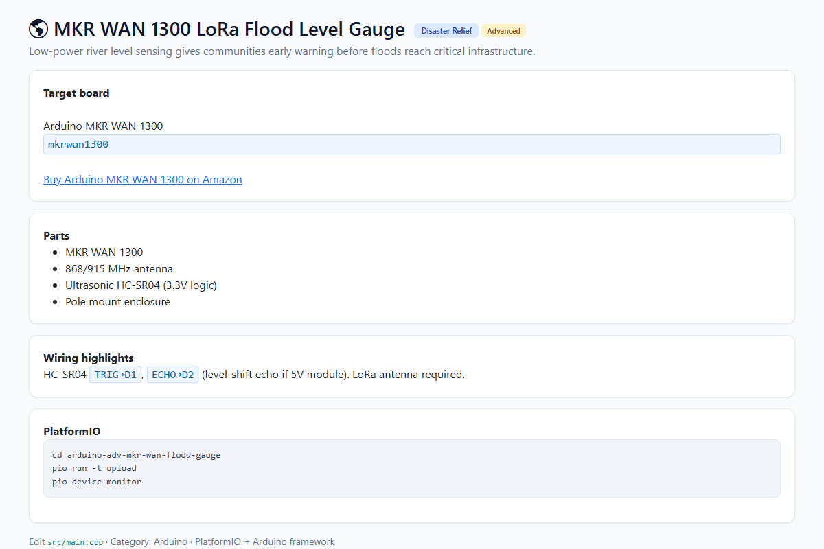 MKR WAN 1300 LoRa Flood Level Gauge – Arduino / PlatformIO project