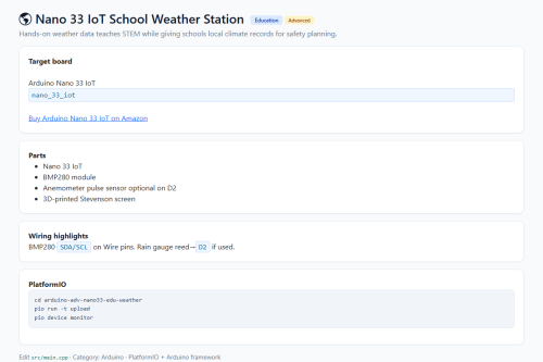 Nano 33 IoT School Weather Station – WordPress plugin