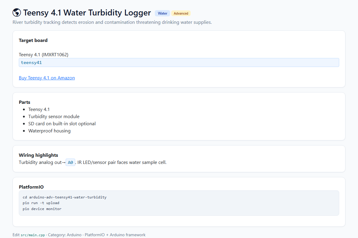 Teensy 4.1 Water Turbidity Logger – Arduino / PlatformIO project