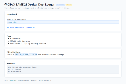 XIAO SAMD21 Optical Dust Logger – WordPress plugin