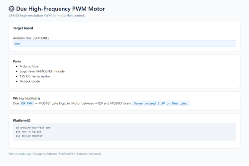 Due High-Frequency PWM Motor – Arduino / PlatformIO project