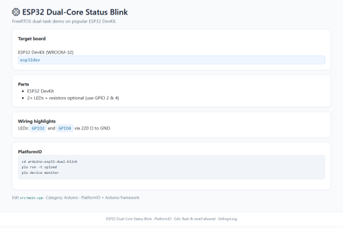 ESP32 Dual-Core Status Blink – Arduino / PlatformIO project