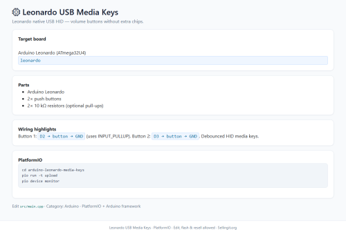 Leonardo USB Media Keys – Arduino / PlatformIO project