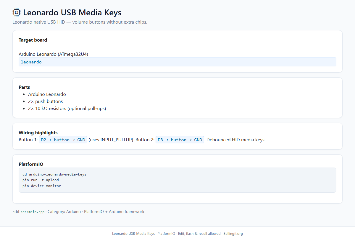 Leonardo USB Media Keys – Arduino / PlatformIO project