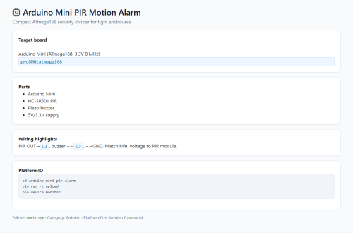 Arduino Mini PIR Motion Alarm – WordPress plugin