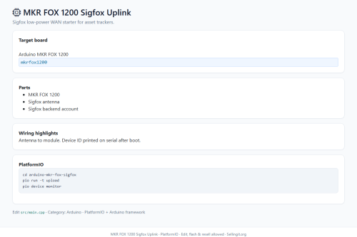 MKR FOX 1200 Sigfox Uplink – Arduino / PlatformIO project