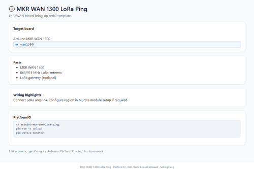 MKR WAN 1300 LoRa Ping – Arduino / PlatformIO project