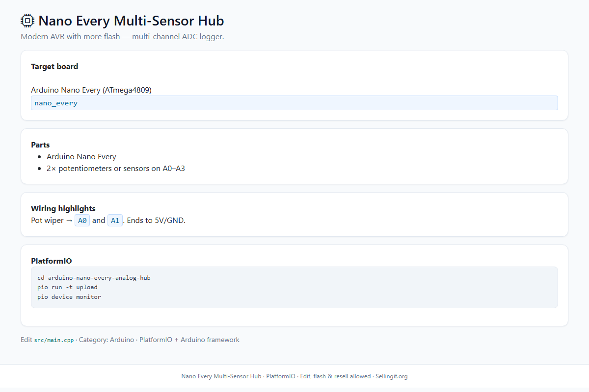 Nano Every Multi-Sensor Hub – Arduino / PlatformIO project
