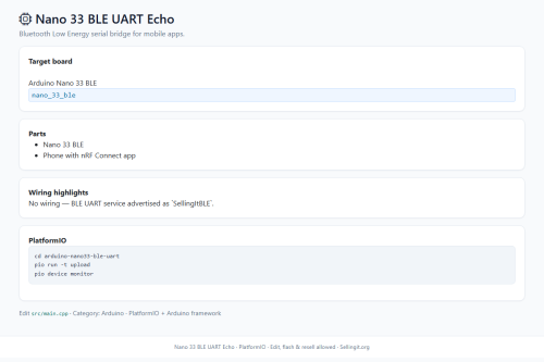 Nano 33 BLE UART Echo – Arduino / PlatformIO project