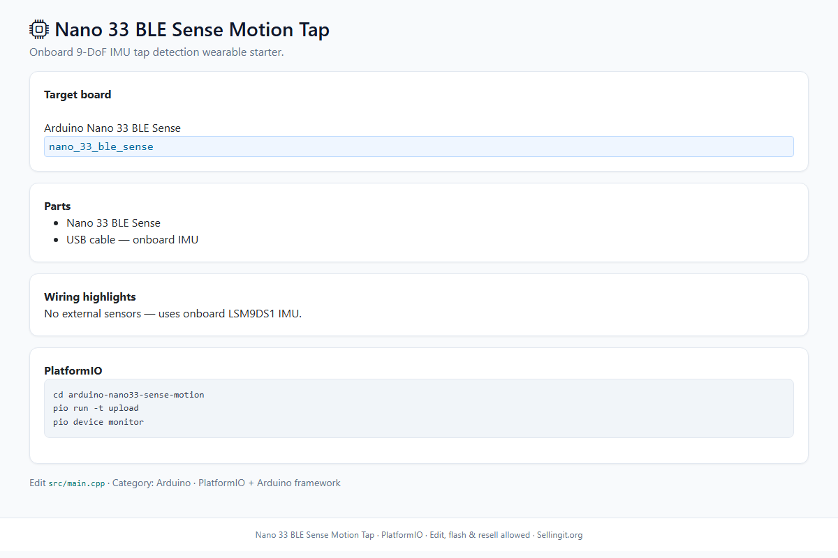Nano 33 BLE Sense Motion Tap – Arduino / PlatformIO project