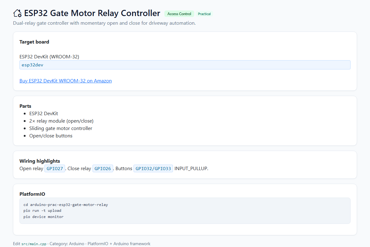 ESP32 Gate Motor Relay Controller – Arduino / PlatformIO project