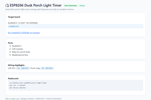 ESP8266 Dusk Porch Light Timer – WordPress plugin
