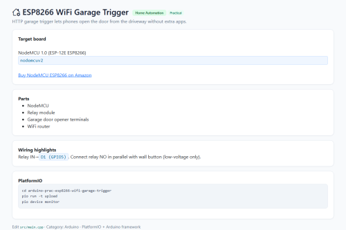 ESP8266 WiFi Garage Trigger – WordPress plugin