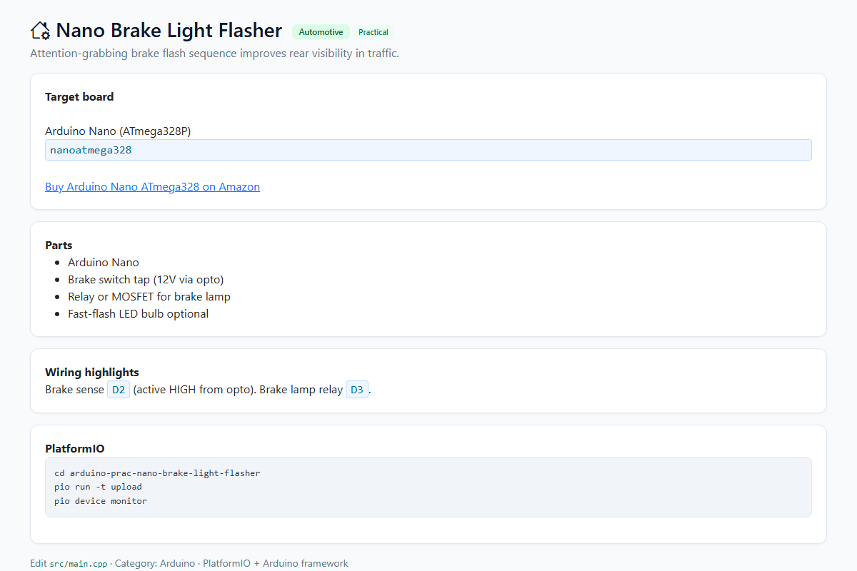 Nano Brake Light Flasher – Arduino / PlatformIO project