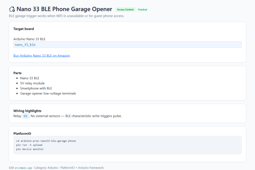 Nano 33 BLE Phone Garage Opener – WordPress plugin