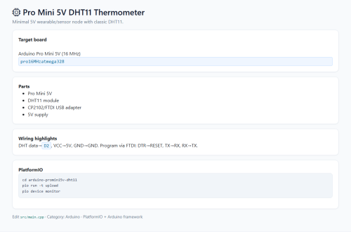 Pro Mini 5V DHT11 Thermometer – Arduino / PlatformIO project