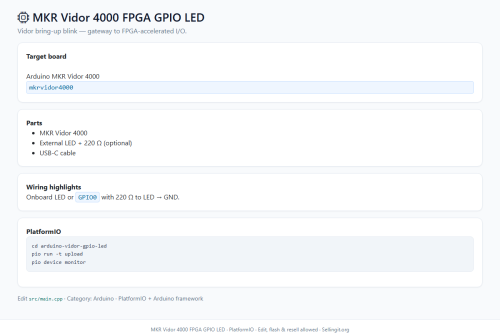 MKR Vidor 4000 FPGA GPIO LED – Arduino / PlatformIO project