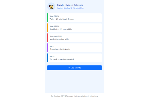 Pet Care Log – WordPress plugin