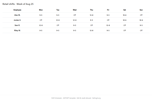 Shift Scheduler – WordPress plugin