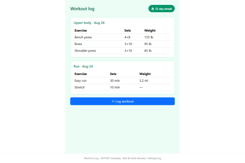 Workout Log – WordPress plugin