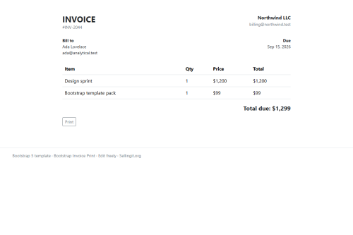 Bootstrap Invoice Print – WordPress plugin