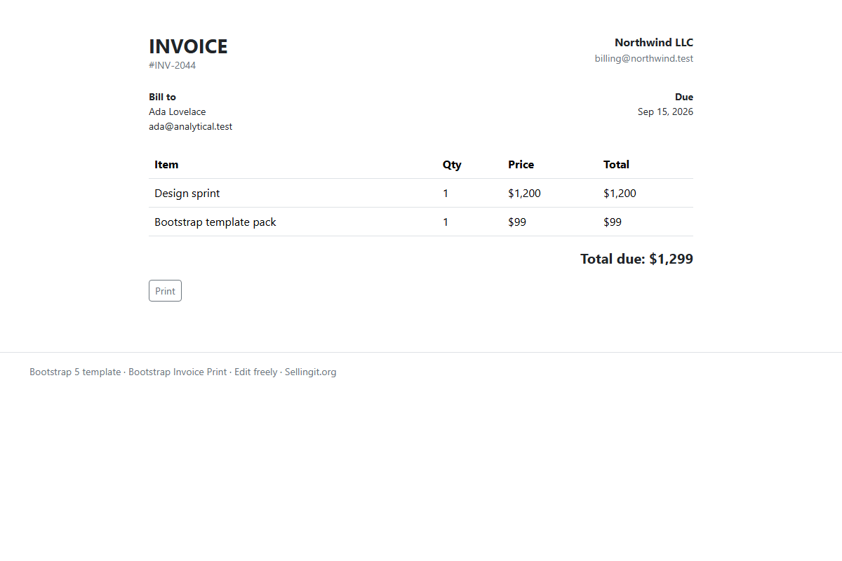 Bootstrap Invoice Print – HTML5 app