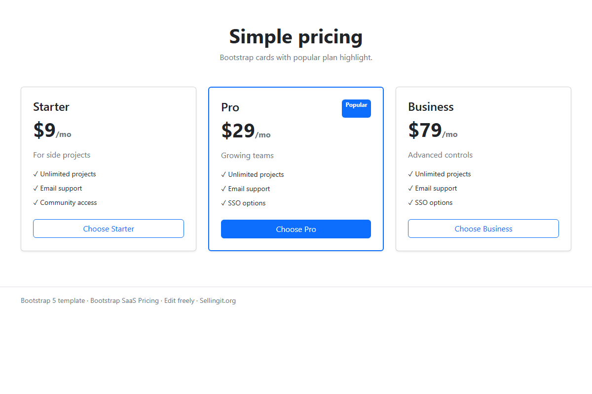 Bootstrap SaaS Pricing