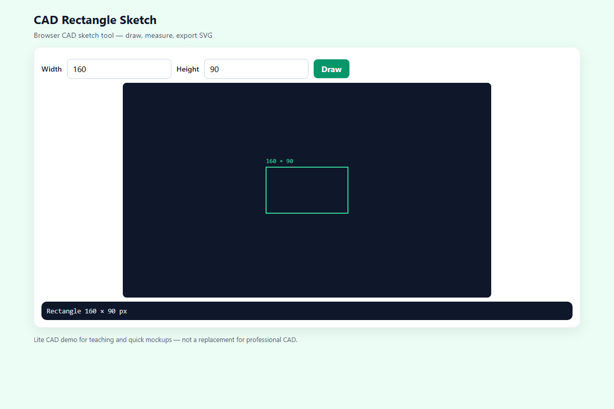 CAD Rectangle Sketch – HTML5 app