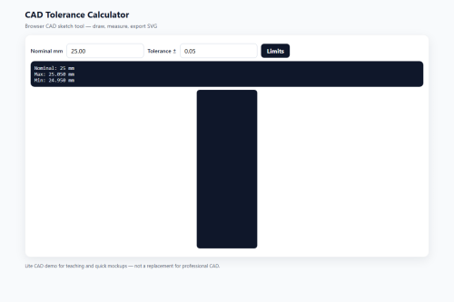 CAD Tolerance Calculator – HTML5 app