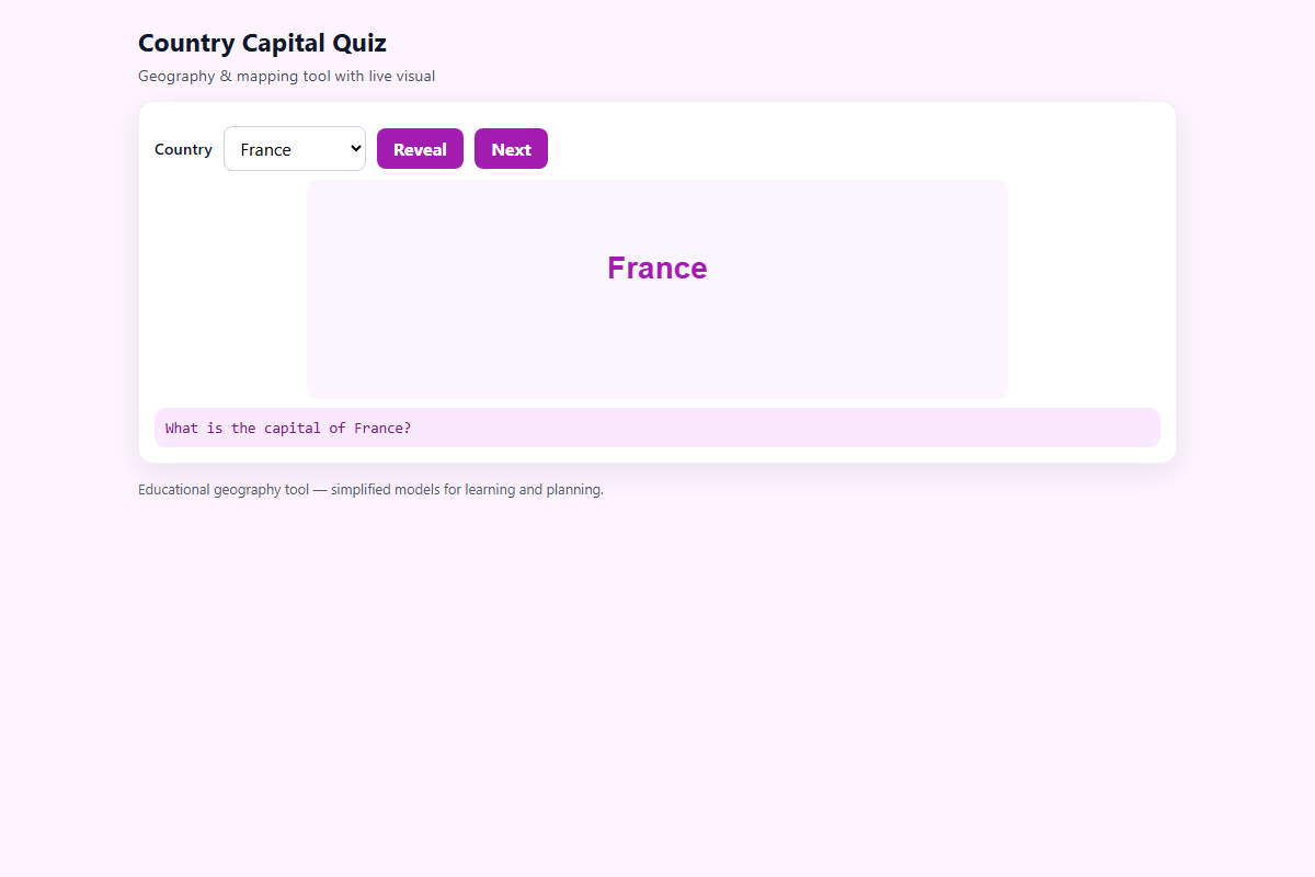 Country Capital Quiz – HTML5 app