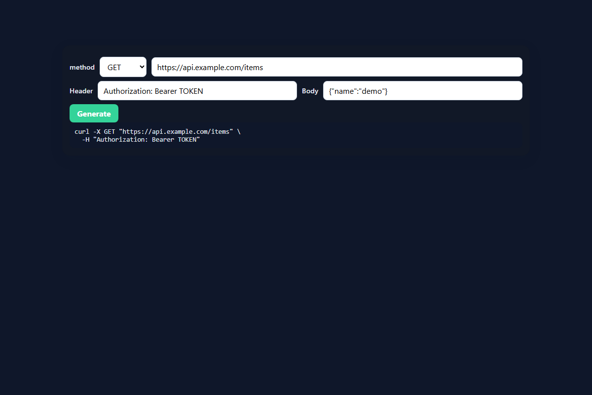 cURL Request Builder – HTML5 app