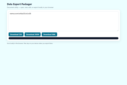 Data Export Packager – HTML5 app
