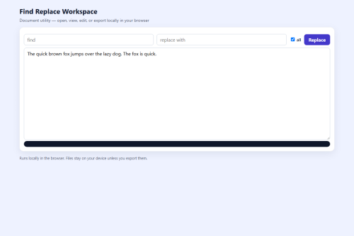 Find Replace Workspace – HTML5 app