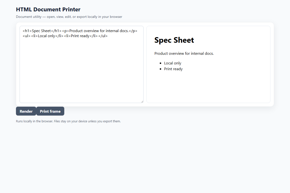HTML Document Printer – HTML5 app