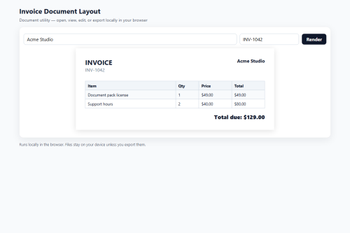 Invoice Document Layout – HTML5 app