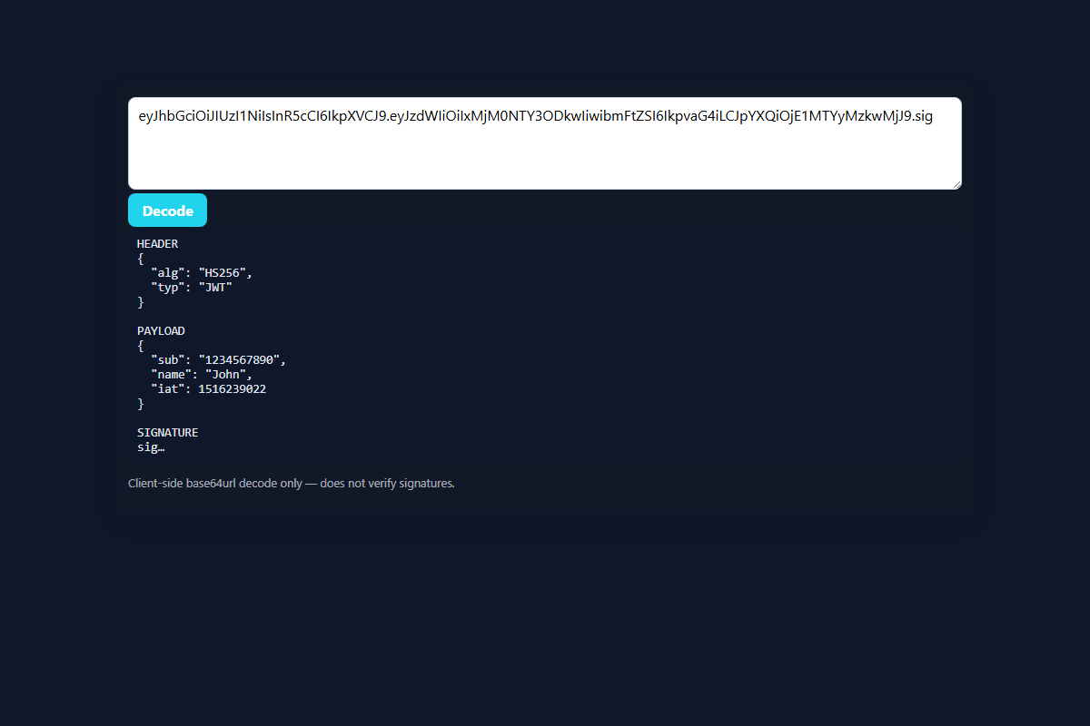 JWT Token Viewer – HTML5 app