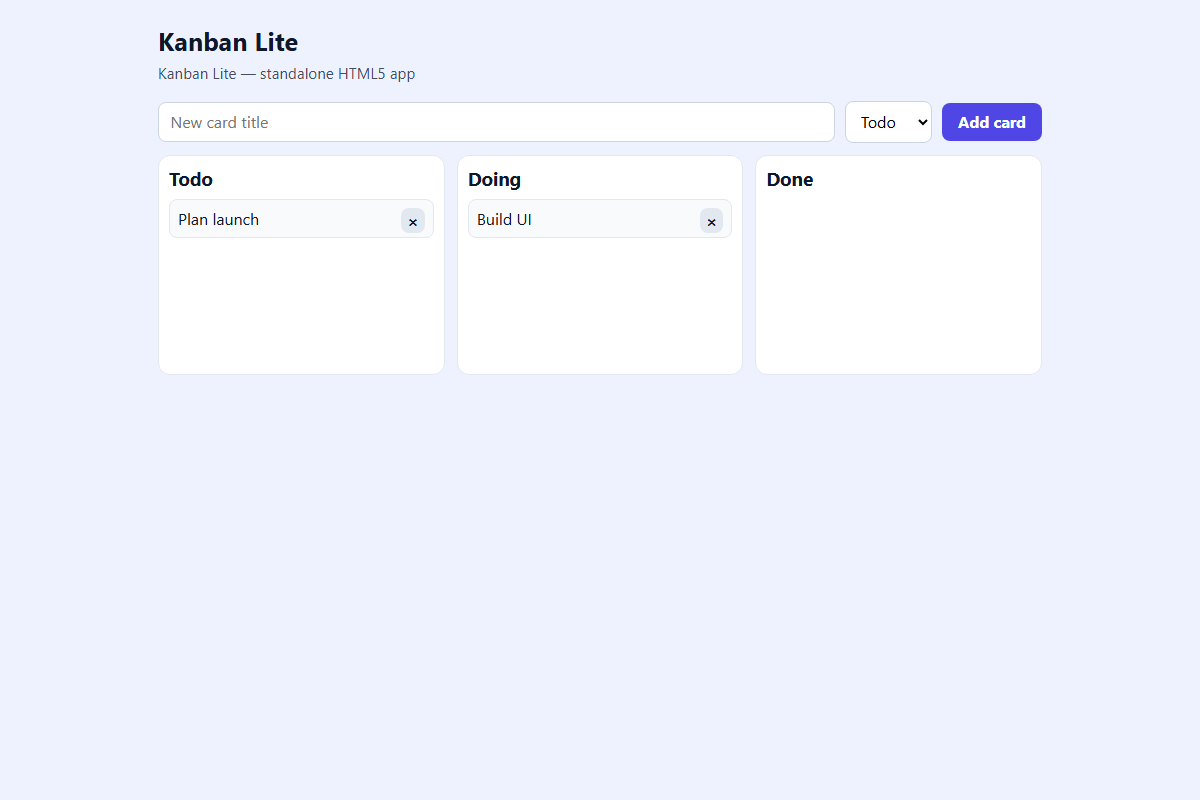 Kanban Lite – HTML5 app