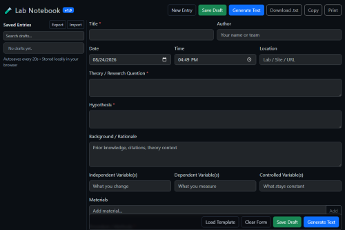Lab Notebook – HTML5 app