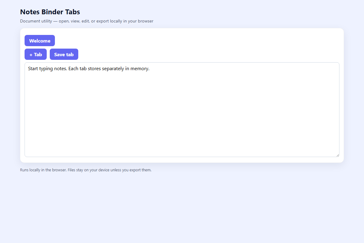Notes Binder Tabs – HTML5 app
