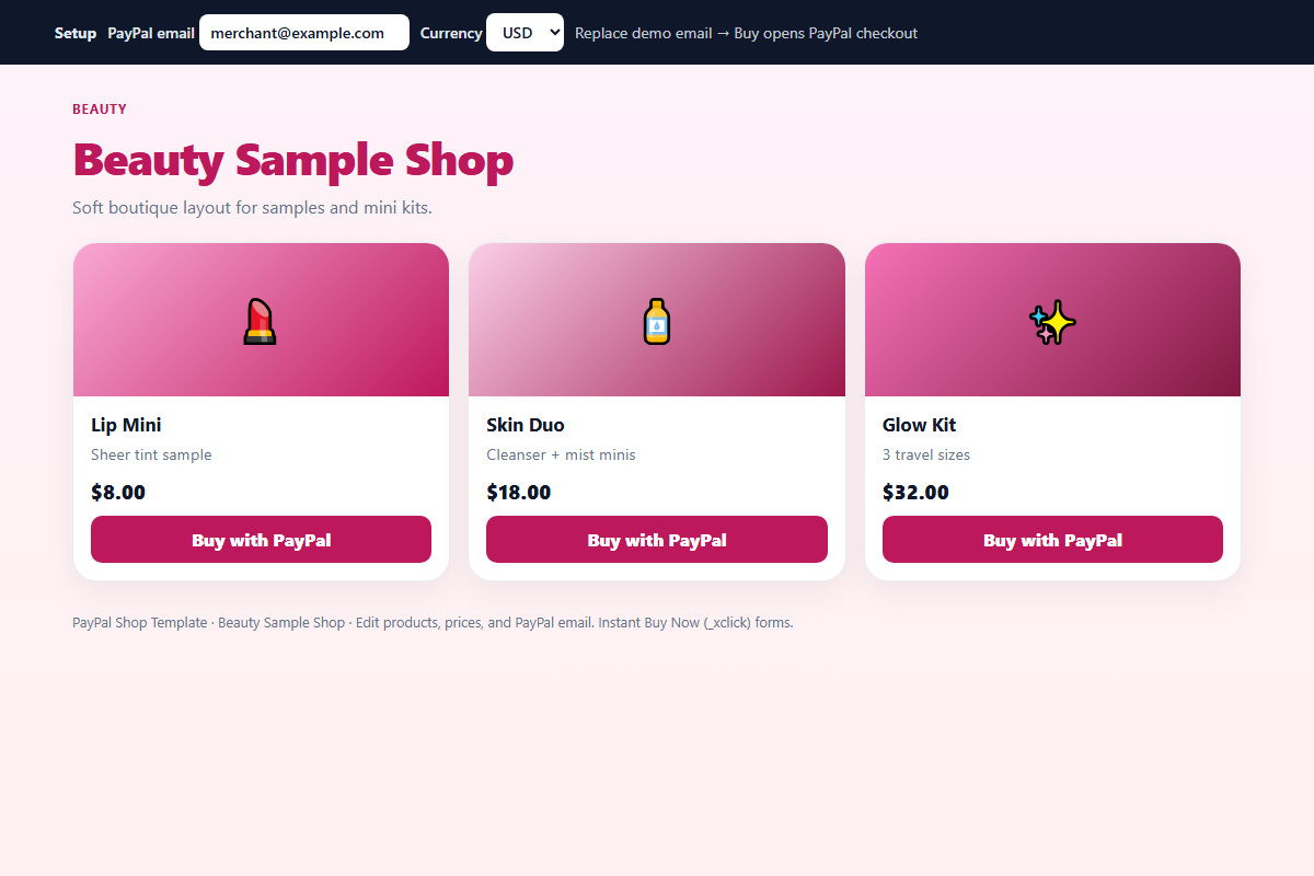 Beauty Sample Shop – HTML5 app