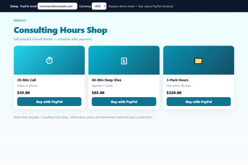 Consulting Hours Shop – HTML5 app