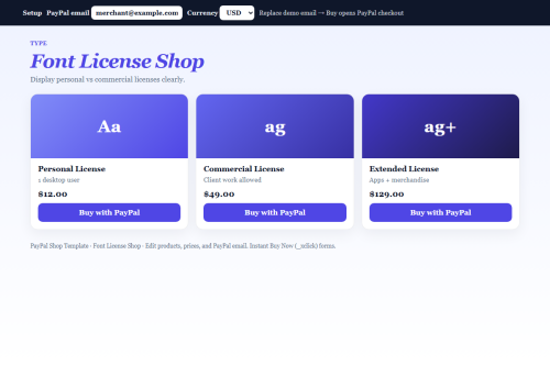 Font License Shop – HTML5 app