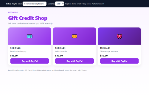 Gift Credit Shop – HTML5 app