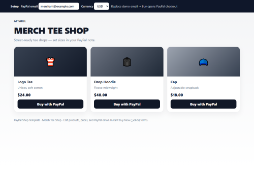 Merch Tee Shop – HTML5 app