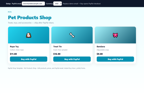 Pet Products Shop – HTML5 app