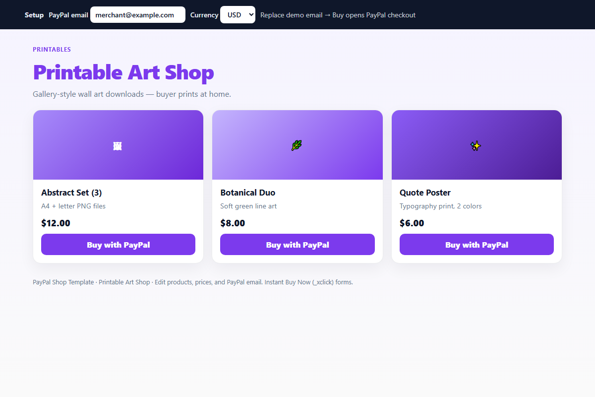 Printable Art Shop – HTML5 app