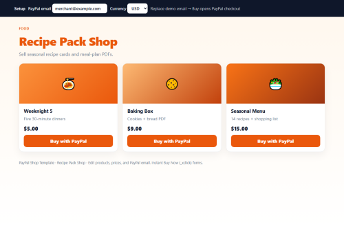 Recipe Pack Shop – HTML5 app
