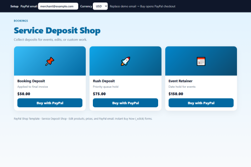 Service Deposit Shop – HTML5 app